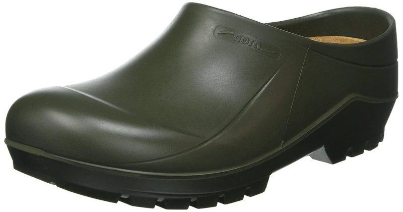 Nora PU Comfy Clog Monocolor Unisex Cork/Leather, Ideal for Gardening, Green, 8 UK (42 EU)