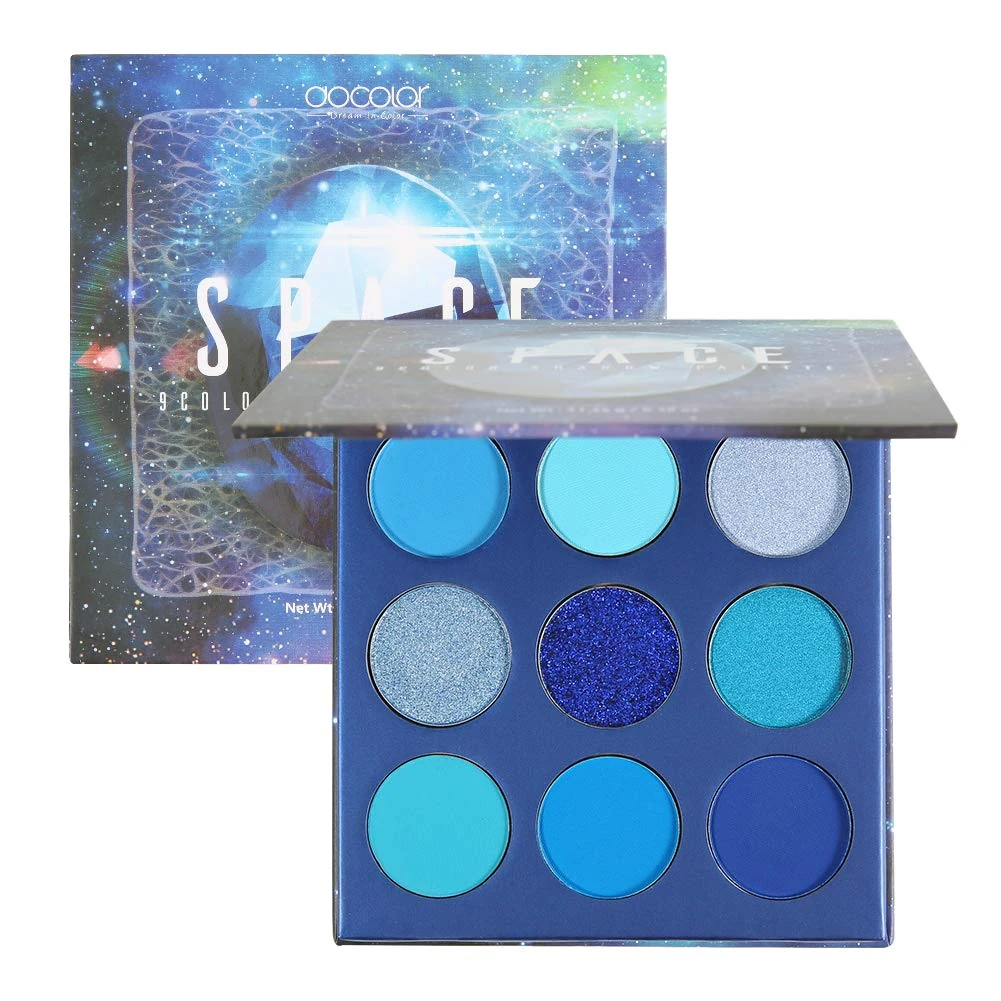 Docolor 9 Colours Blue Eyeshadow Palette Shadow Highly Pigmented Mattes Shimmers Nature Smokey Glitter Cream Colorful Powder Waterproof Makeup Palette-Space