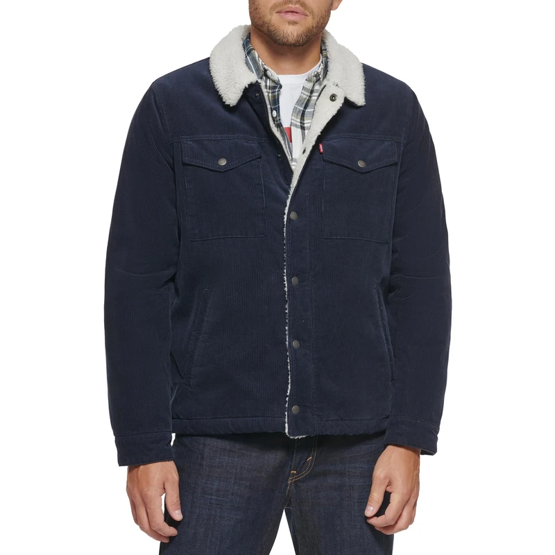 Levi's Men's Corduroy Sherpa Lined Trucker Jacket (Regular & Big & Tall Sizes) Denim, Navy, 3X