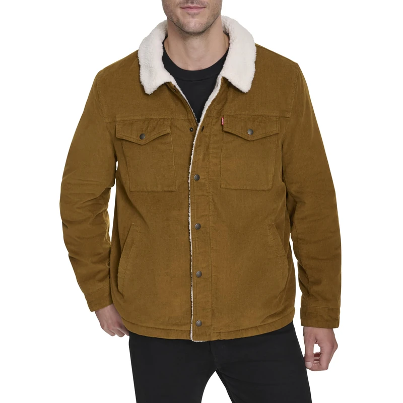 Levi's Men's Sherpa Lined Trucker Jacket (Regular & Big & Tall Sizes) Denim, Brown Corduroy, XXL