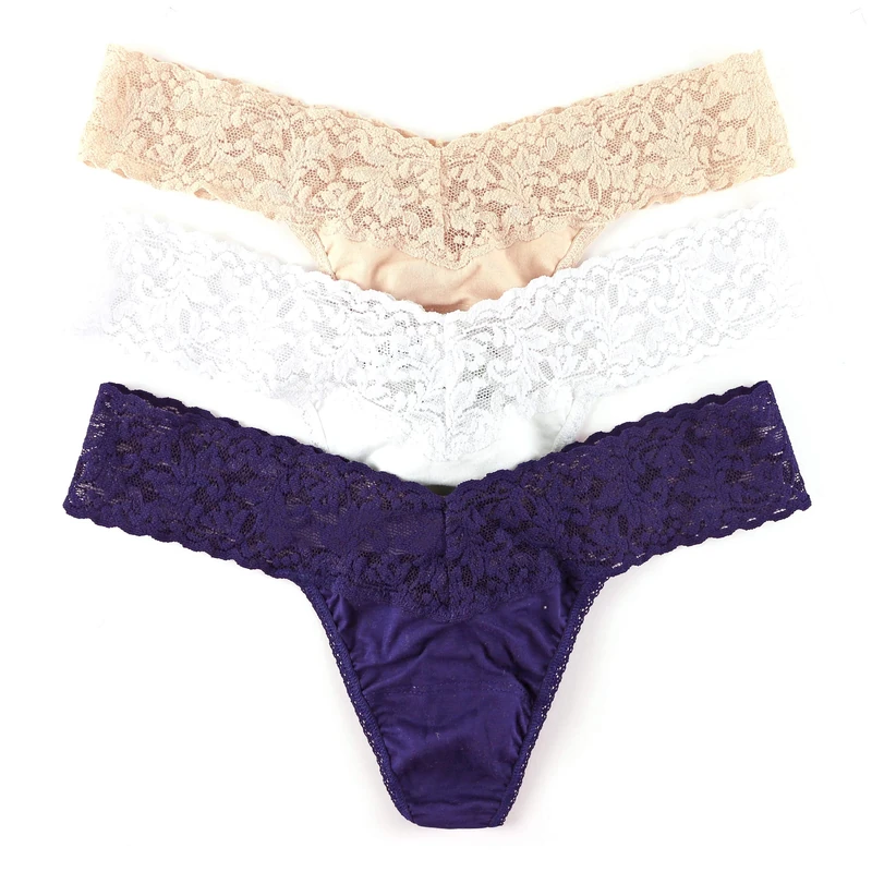 hanky panky Low Rise Cotton Thong 3 Pack- Chai, White, Navy