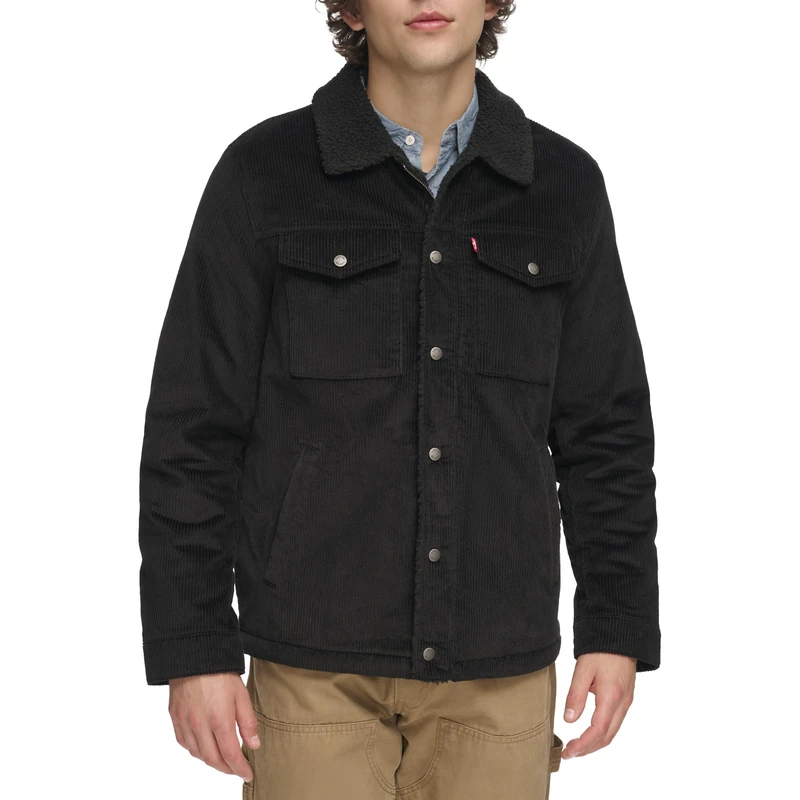 Levi's Men's Sherpa Lined Trucker Jacket (Regular & Big & Tall Sizes) Denim, Black Corduroy, XS