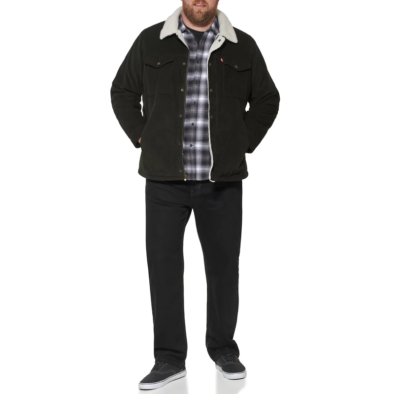 Levi's Men's Sherpa Lined Trucker Jacket (Regular & Big & Tall Sizes) Denim, Olive Corduroy, XS