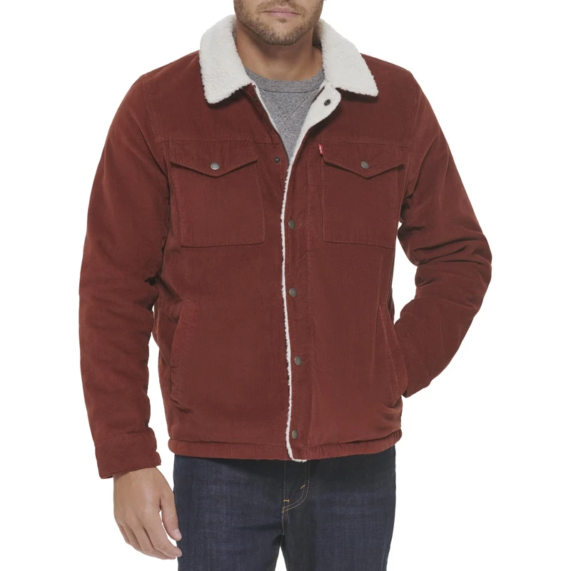 Levi's Men's Sherpa Lined Trucker Jacket (Regular & Big & Tall Sizes) Denim, Rust Corduroy, XS