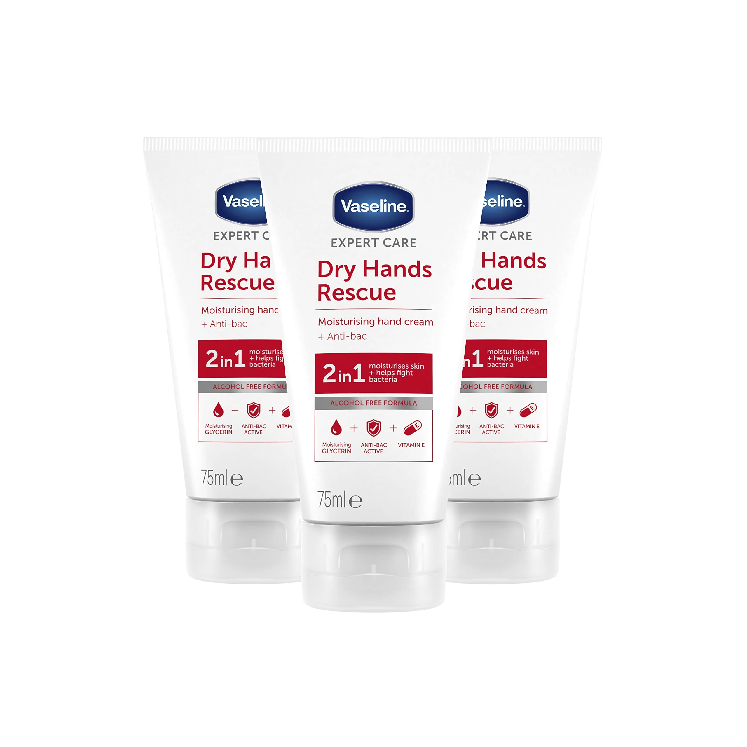 Vaseline Expert Care Dry Hands Rescue Anti-bac Hand Cream pack of 3 moisturises and protects against bacteria for dry skin 75 ml