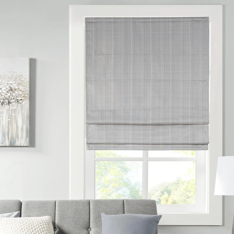 Madison Park Galen Cordless Roman Shades - Fabric Privacy Single Panel Darkening, Energy Efficient, Thermal Insulated Window Blind Treatment, for Bedroom, Living Room Decor, 31" x 64", Grey