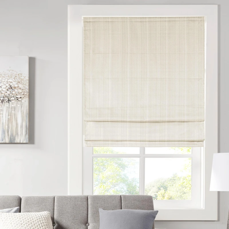 Madison Park Galen Cordless Roman Shades - Fabric Privacy Single Panel Darkening, Energy Efficient, Thermal Insulated Window Blind Treatment, for Bedroom, Living Room Decor, 27" x 64", Ivory
