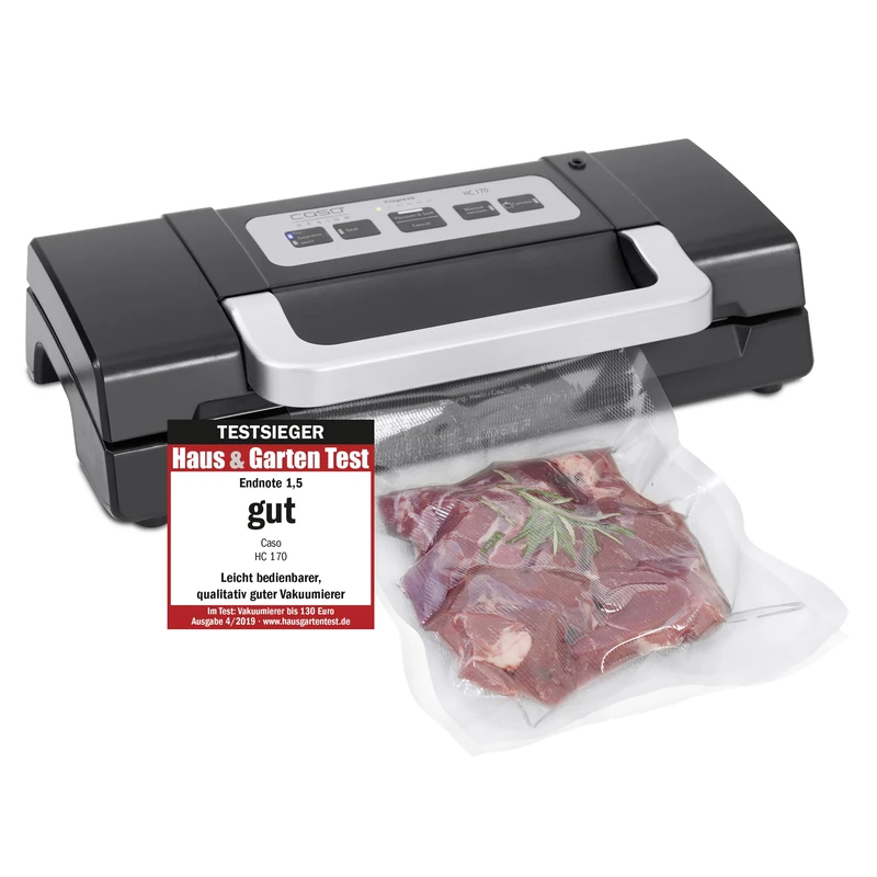 Caso HC170 Vacuum Sealer Machine Test Winner for Home and Garden with 10 Aluminum Bags 20 x 30 cm Adjustable Welding Time 9 L/Min Powerful Pump Extra Welding
