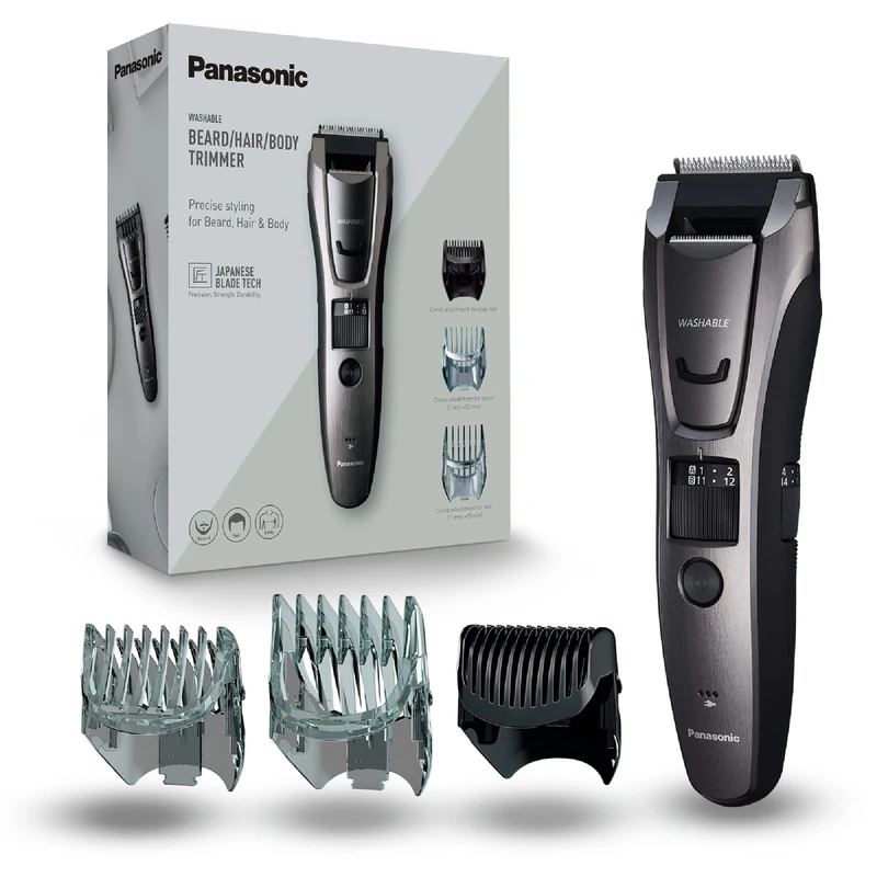 Panasonic ER-GB80 Wet & Dry Electric Hair, Body & Beard Trimmer for Men, Hair Clipper Cordless, 3 Attachments, 40 Cutting Lengths, UK 3 Pin Plug, Grey