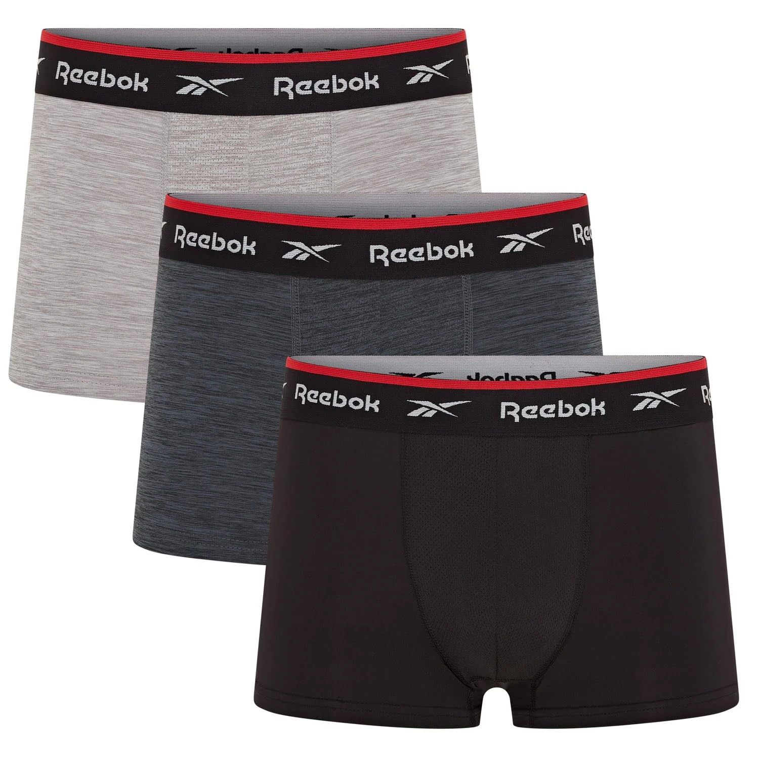Reebok Redgrave Boxers for Men | Pack of 3 Mens Sports Trunks, Breathable & Stretchable Underwear for Men | Multipack Boxer Shorts