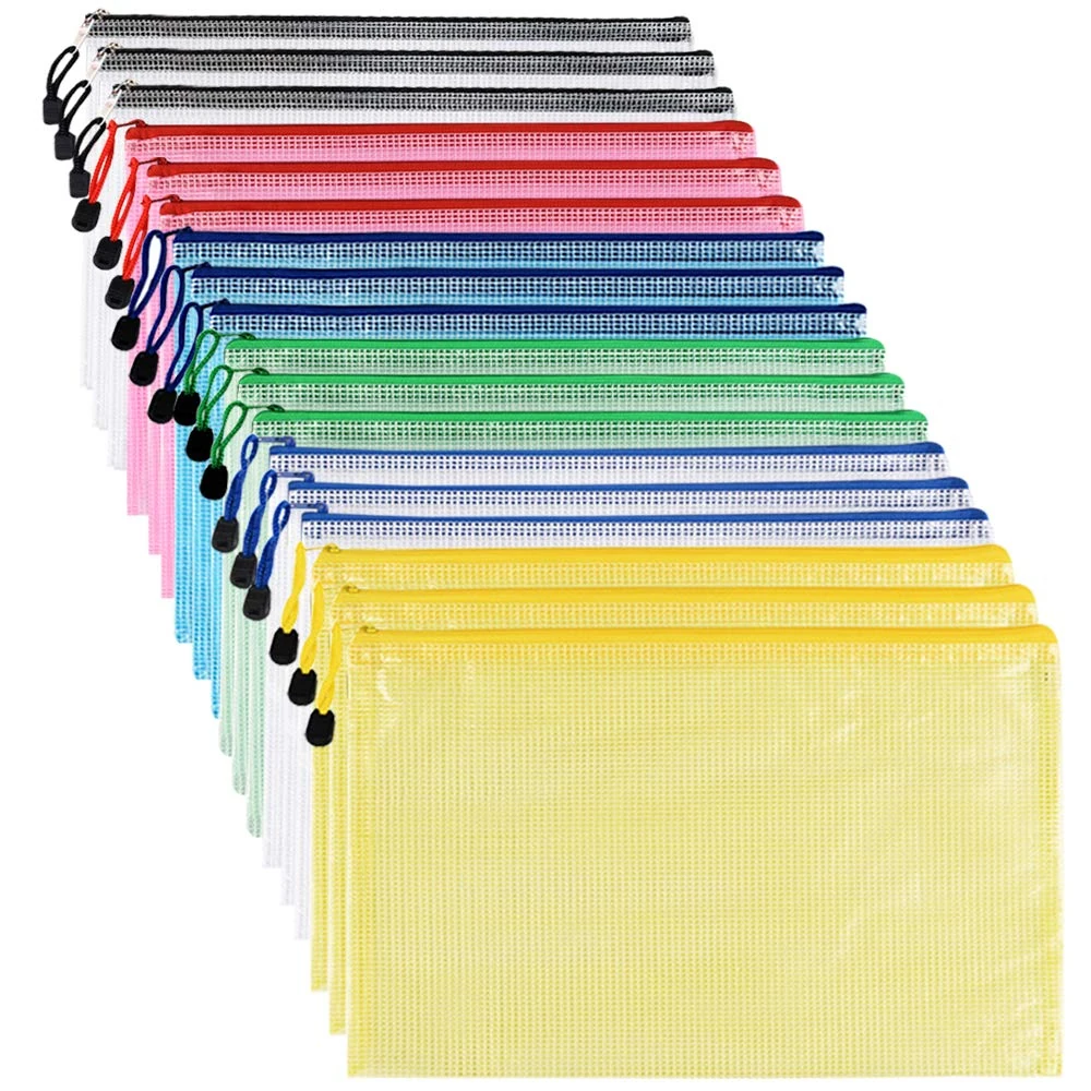 A3 Zip Wallets A3 Folders Plastic Wallets Ziplock Bags Zipper Bag Mesh Zip Folder - 18PCS