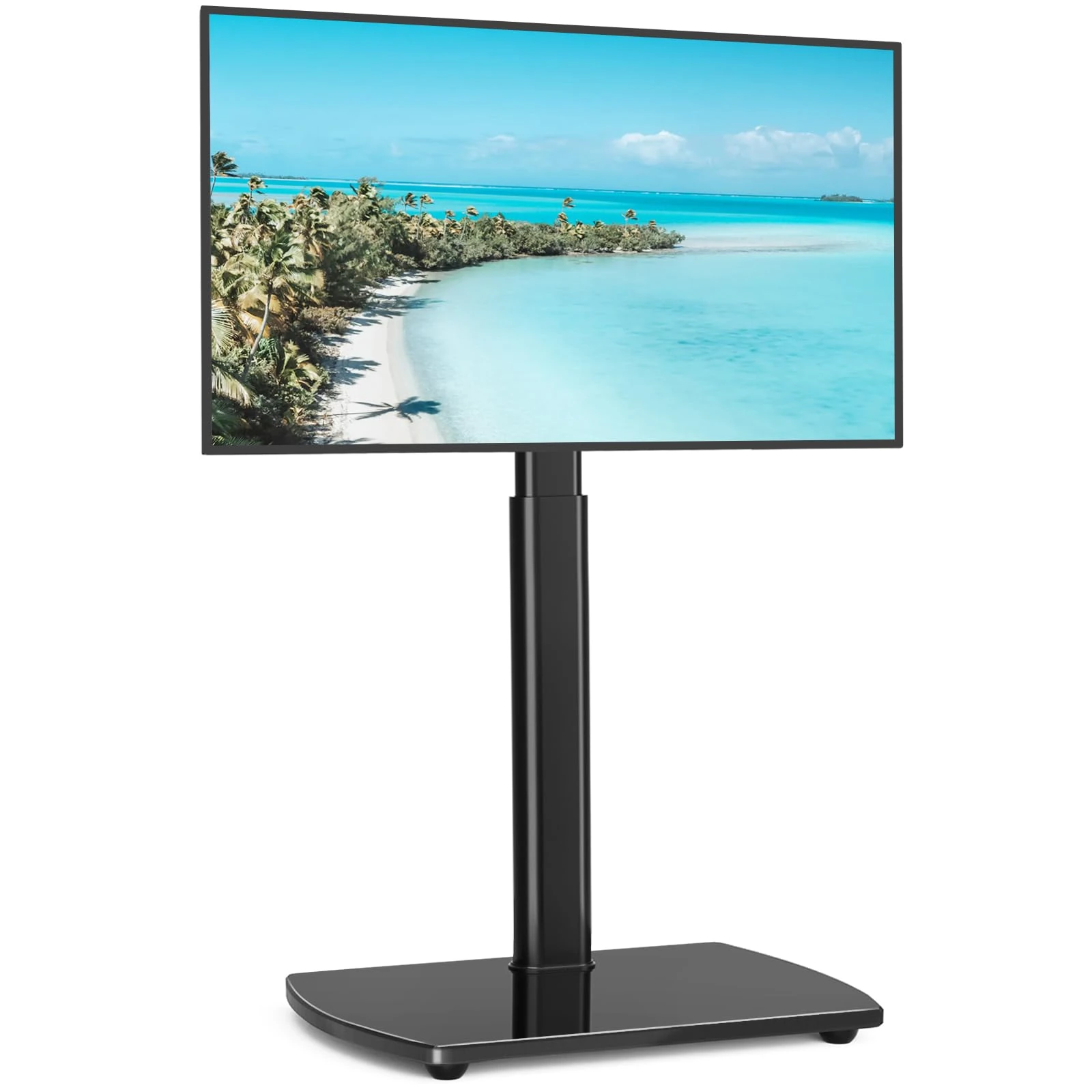 RFIVER TV Stand with Bracket for 32-65 inch TVs, Slim Angle TV Mount, Height Adjustable Swivel with Glass Base, Max VESA 400 x 400 mm up to 35 kg, Black