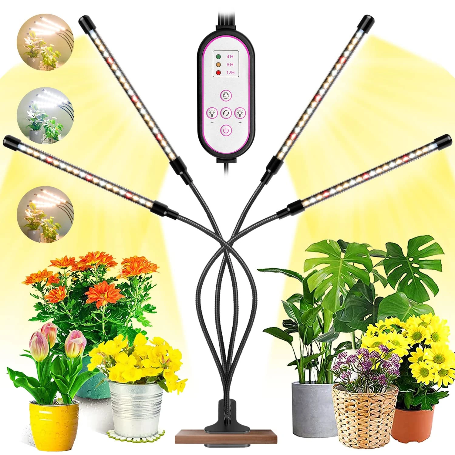 Garpsen Grow Lights for Indoor Plants, 80 LEDs Full Spectrum Led Plant Grow Light, 10 Dimming Level & 4 Heads Grow Lamp with Timer 360°Adjustable Gooseneck for Seedlings and Succulents