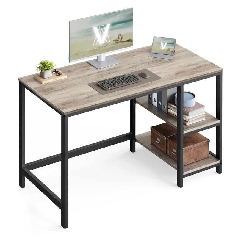 VASAGLE Computer Desk, Office Desk, 120 x 60 x 76 cm, Industrial Style, for Study, Bedroom, Living Room, Heather Greige and Ink Black LWD47MB