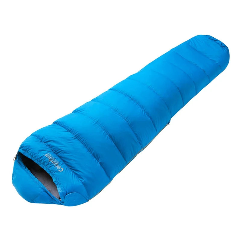 COLUMBUS Everest 450 - Feather Sleeping Bag | 3 Season Bag with 450g Thermal Collar and Anti Cold Flap, Lightweight Bag for Backpack or Bike Bag - Blue and Grey - Image 1