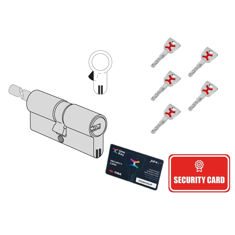 CISA - European Cylinder CISA Ap4S 10P3S70701200C5-5 Protected Duplicate Keys - Anti-Bumping and Anti-Tear Technology - Size 30/30 - Shortened Shank - Ready for Knob