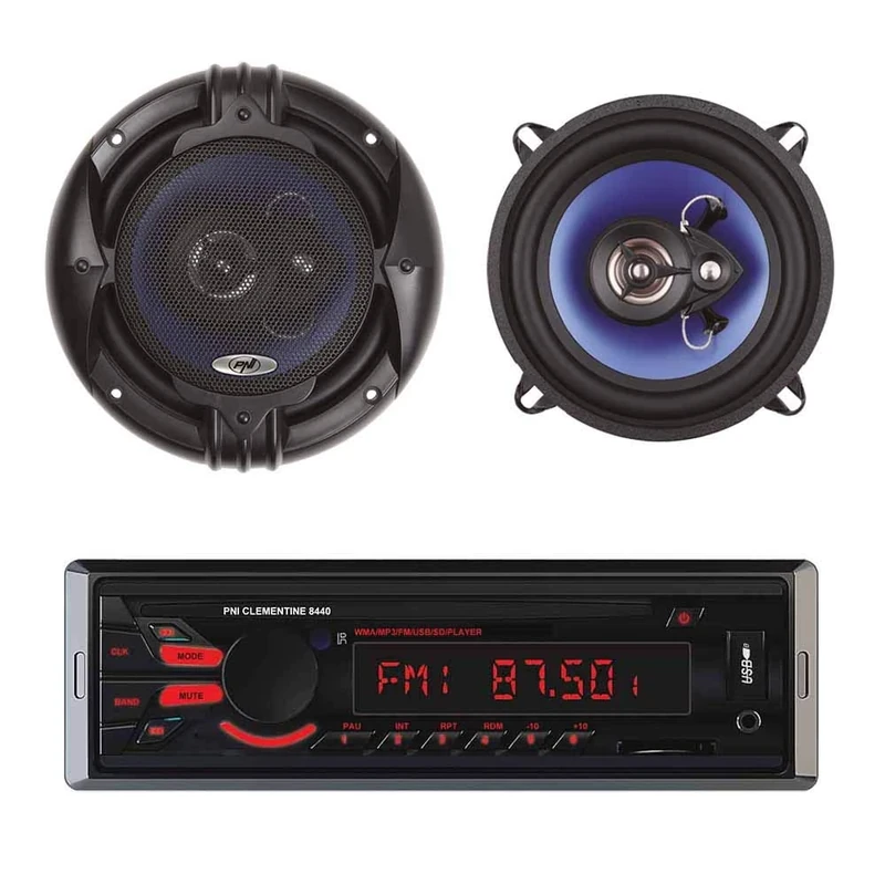 Package Radio MP3 player auto PNI Clementine8440 4x45W USB SD AUX 12V with Set 2 Coaxial Car Speakers PNI HiFi500, 100W, 12.7 cm