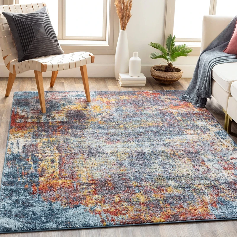 Livabliss Miami Abstract Rug - Area Rugs Living Room 200x274 cm, Dining Room, Lounge, Kitchen, Bedroom - Modern Marble Large Rug, Soft Luxurious Easy Care Medium Pile, Dark Blue, Rust and Grey