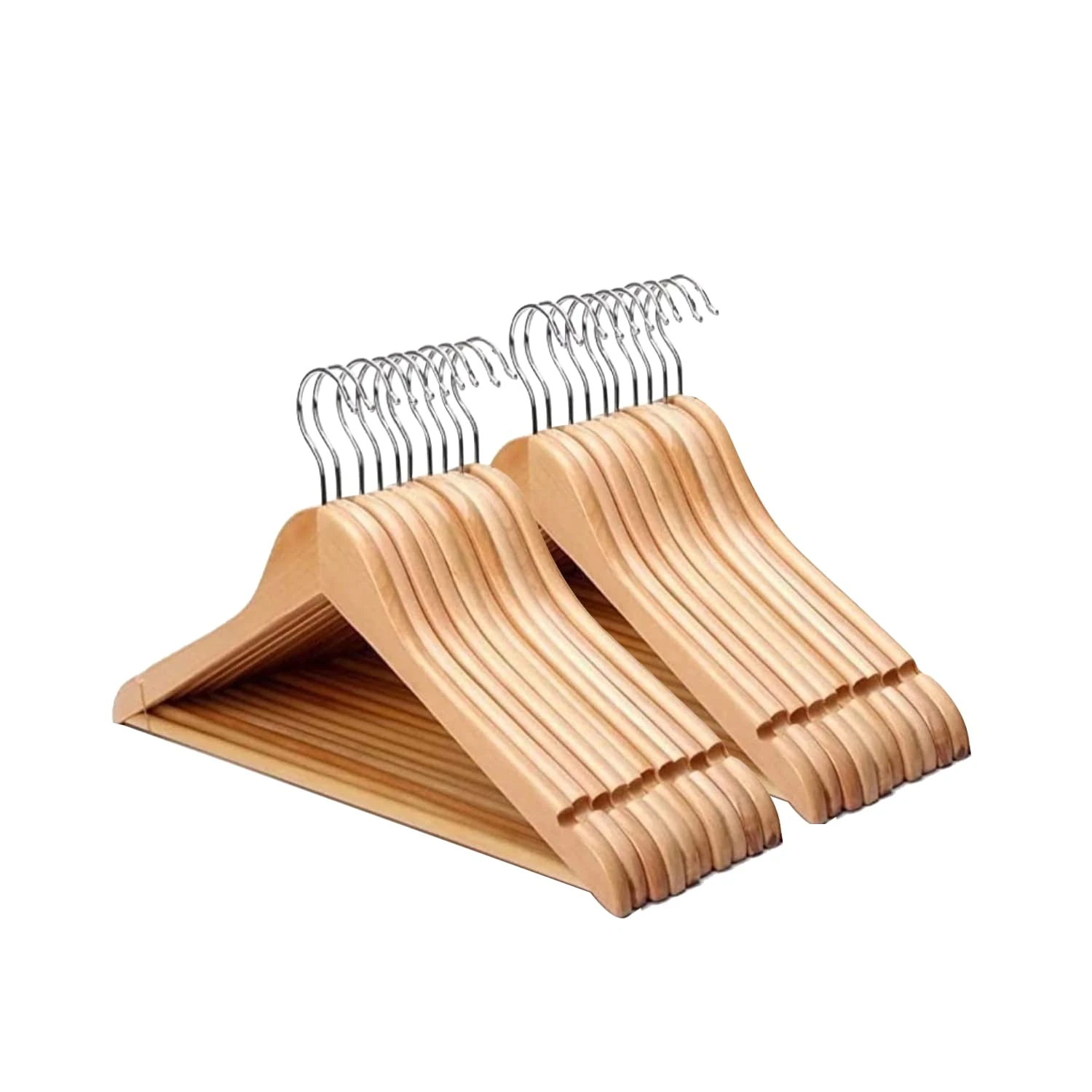 Straame Home | Strong Brown Wooden Coat Hangers |Made with Natural Wood and Non-Slip Trouser bar | Extra Smooth Finish | Strong Shoulder Notches | Pack of 20