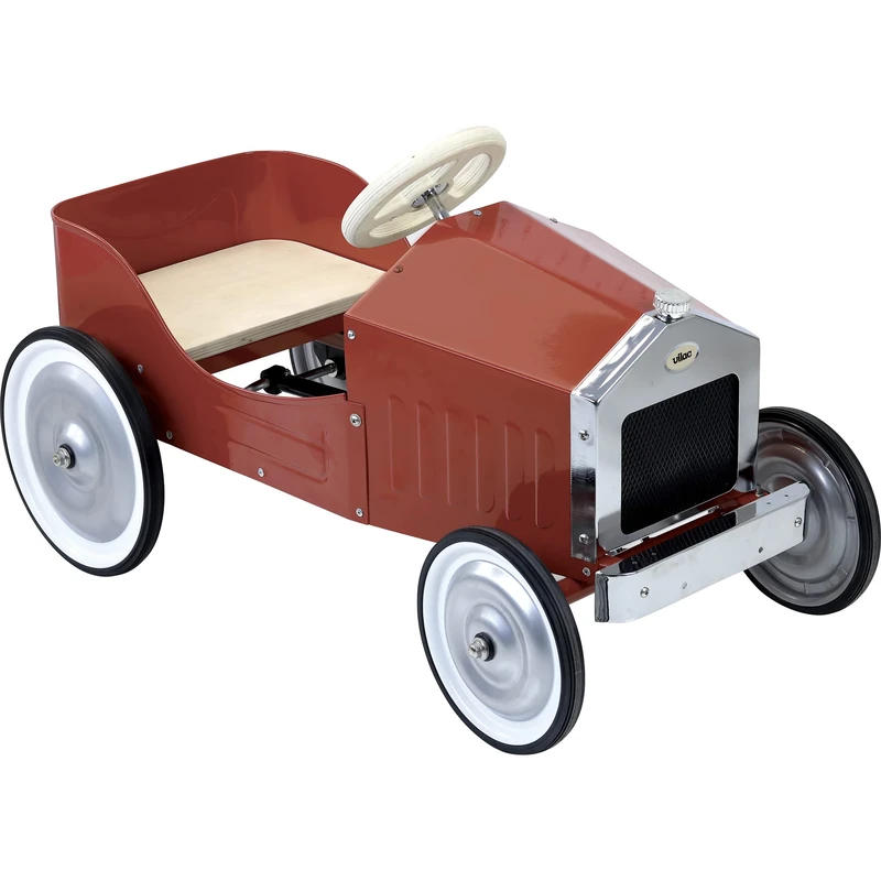 Vilac Vintage Large Ride-On Pedal Car, Decorative Toy, Durable Metal Body, Stable Quiet Large Rubber Wheels, Natural Wood Dashboard, Psychomotor and Balance Development, Red, 81 x 44 x 46 cm, 3 Years+