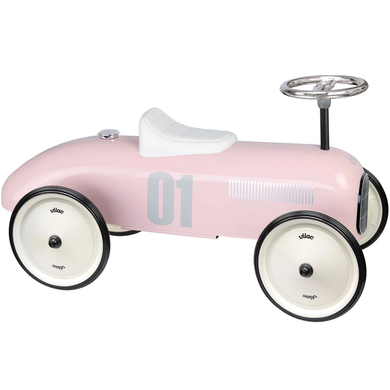 Vilac Vintage Ride-On Car - Pink Metal Body for Toddlers