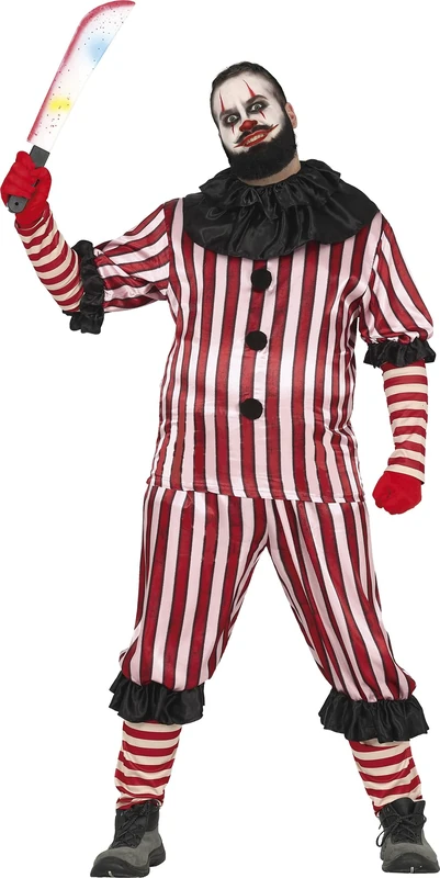FIESTAS GUIRCA Striped Horror Clown Men Fancy Dress Costume - Red Killer Clown Costume - Mens Halloween Costumes Adult Size XL - Image 1