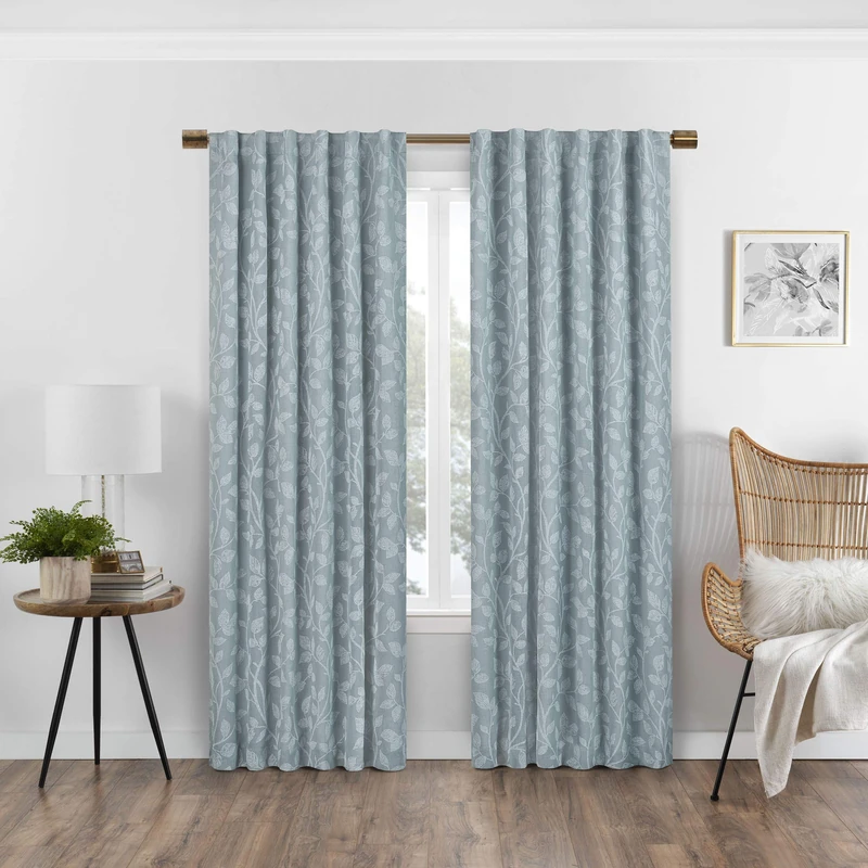 Eclipse Nora Botanical Rod Pocket Curtains for Bedroom, Single Panel, 50" x 84", Spa
