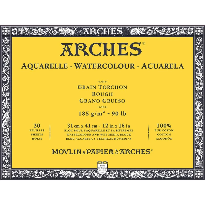 Arches 1795080 Watercolour Pad, Wood, White, 41 x 31 cm, 20 Sheets, 185 g/m²