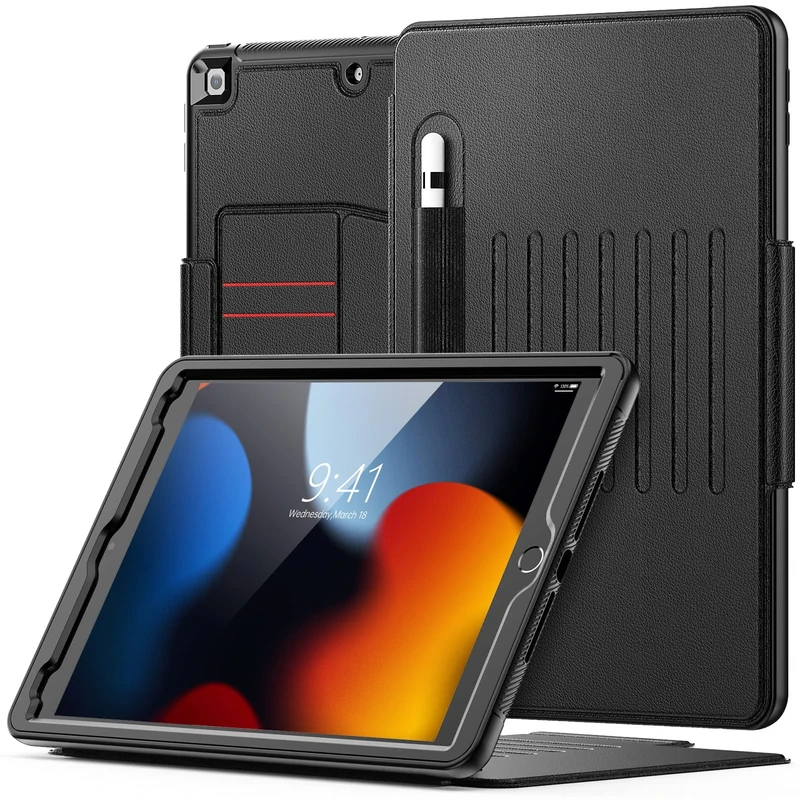 SEYMAC Smart Cover for iPad 9th/8th/7th 10.2" - Card Slots - Black