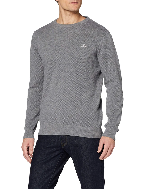GANT Men's 8030521-92-XS Cotton Pique C-Neck, Dark Grey Melange, XS - Image 1