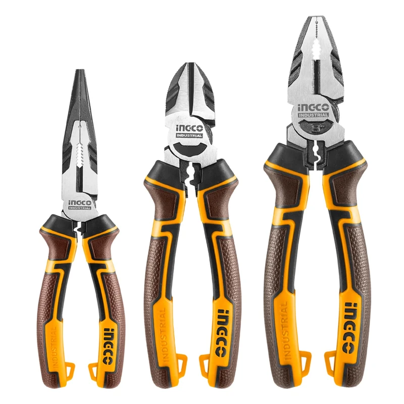 INGCO 3 pcs High Leverage Pliers Set 8" Combination Pliers 7" Diagonal Cutting Plier 6" Long Nose Plier HKHLPS2831