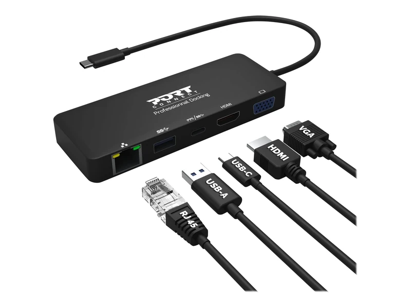 Port Designs USB-C Docking Station, for Laptop/Macbook/Chrome/Windows/USB-C Device, Dual monitor 1xHDMI (4K Display@30Hz) 1xVGA (1080P@60Hz), PD 85W, Ethernet, USB 3.0 - Black - Image 1