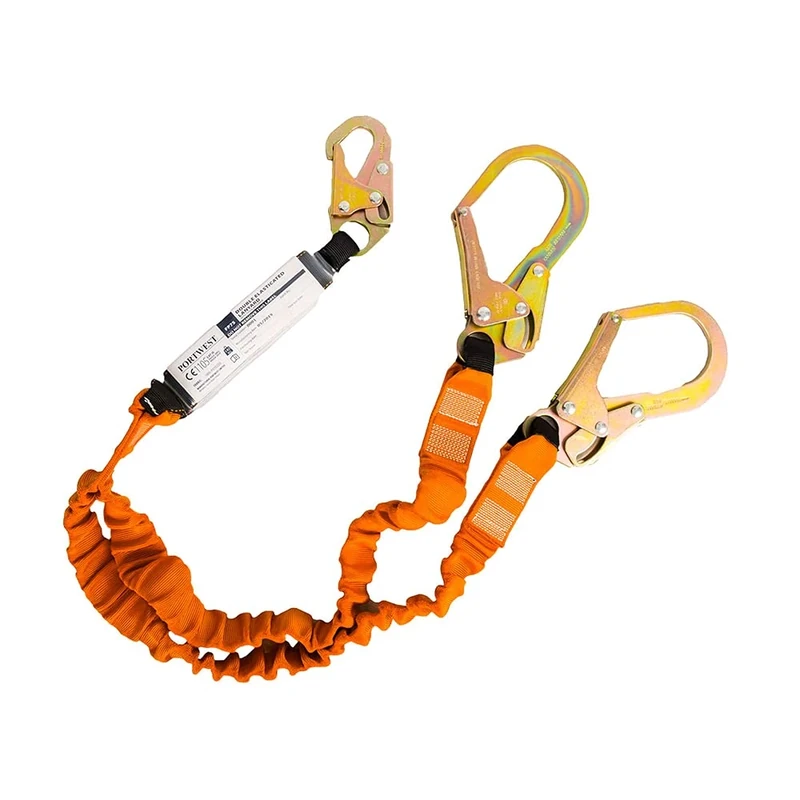 Portwest Double 140kg Lanyard with Shock Absorber, Size: One Size, Colour: Black/Orange, FP75K1R
