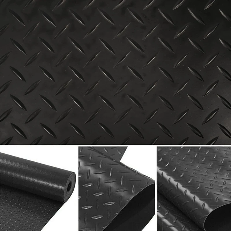 uyoyous Garage Floor Rubber Mat 16.4 x 3.3 Ft Non-Slip Garage Flooring Mats 3mm Thickness Heavy Duty Diamond Plate Rubber Mat Commercial for Under Car, Black