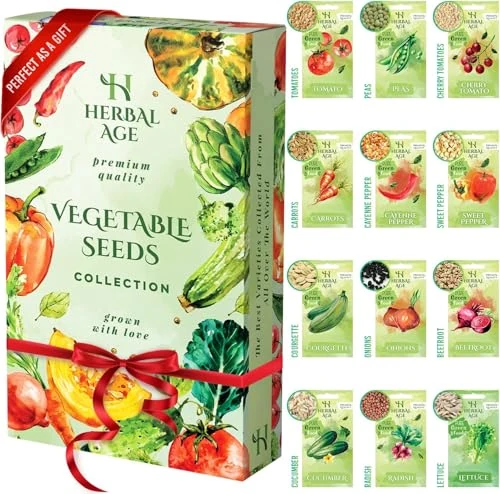 Grow Your Own Kits - 12 Vegetable Plants Seed Box: Courgette, Chilli, Tomato Seeds, 5100 Vegetable Seeds for Planting UK - Unusual Gardening Gifts for Women & Garden Gifts for Men, Allotment Gifts