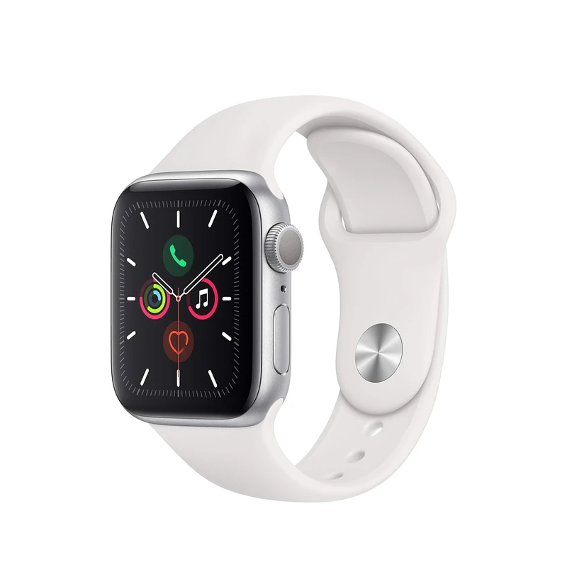 Apple Watch Series 5 (GPS, 40mm) Silver Aluminium Case with White Sport Band (satellite) (Renewed)