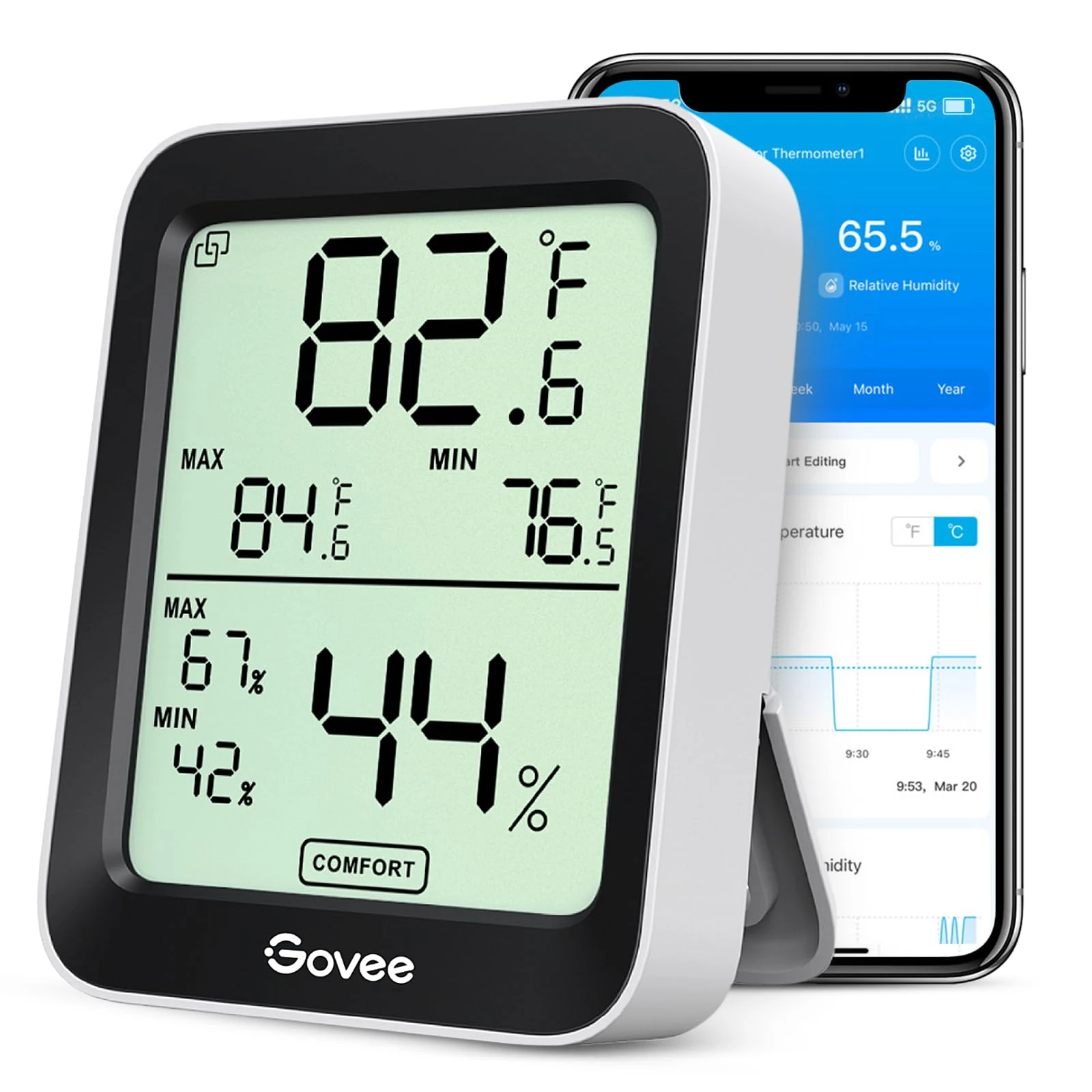 Govee Room Thermometer Hygrometer, Bluetooth Digital Indoor Humidity Meter with Smart Alert and Data Storage, Temperature Monitor for Baby Greenhouse