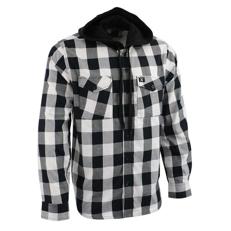 NexGen MNG11629 Men's Black and White Long Sleeve Cotton Flannel Shirt with Hoodie - 3X-Large, Multi, XXXL
