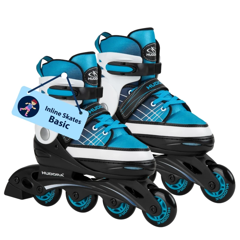 Hudora Inline Skates Basic - Blue/Mint, Adjustable Size 34-37, ABEC 5 Bearings Entry Model for Kids & Teenagers
