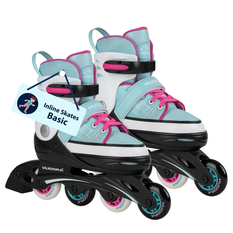 Hudora Inline Skates Basic - Blue/Mint, Kids & Teens, Adjustable Up to 4 Sizes Entry Model