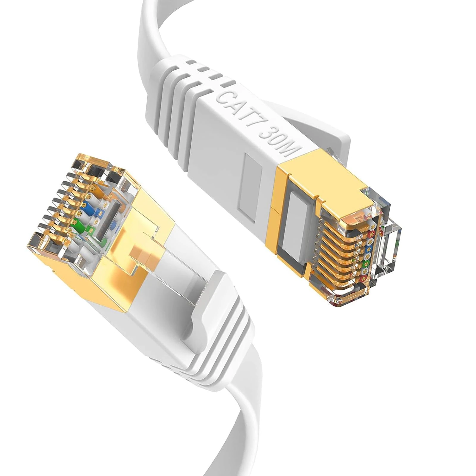 GLCON 30m Ethernet Cable, Cat7 High Speed Internet Cable 10Gbps 600MHZ, Lan Network Cable Extra Long Ethernet Cable, Flat RJ45 Cable for Switch/PC/Game Console/PS4/Modem