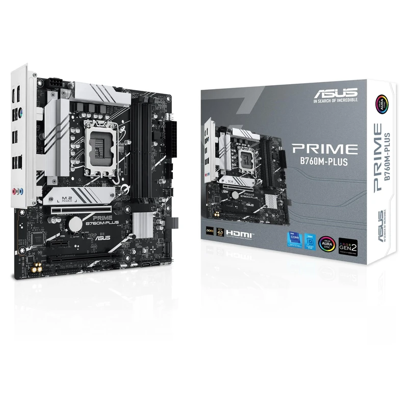 ASUS Prime B760M-PLUS Intel B760 LGA 1700 mATX Motherboard (PCIe 4.0, M.2, Realtek 2.5Gb Ethernet, DP, HDMI, SATA 6Gbps, USB Type-C, Pre-Assembled I/O Protector, Aura Sync)
