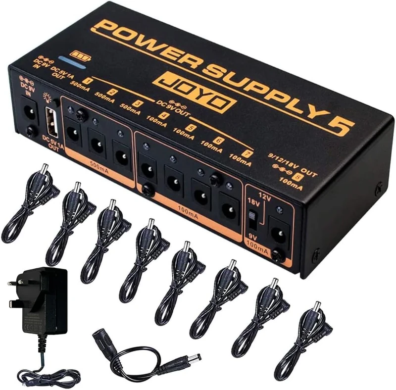 JOYO Built-in 4400mAh Rechargeable Battery Guitar Effect Pedal Power Supply 8 Outputs 9V 12V 18V (100mA, 500mA) Jacks & 5V/1A USB Port (JP-05)