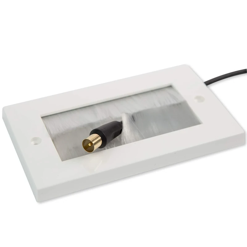 G-PLUG Cable Pass Through Wall Plate Faceplate with Brush – White Double Gang Cover for HDMI, TV, Ethernet, Speaker Wires – Easy to Install, Clean Cable Management Solution