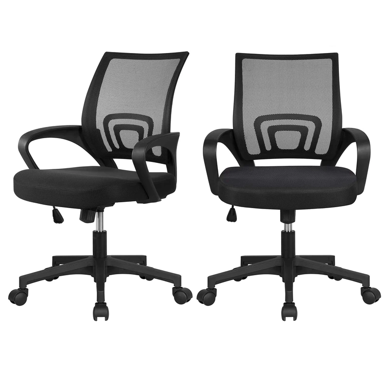 Yaheetech Executive Office Chair Set of 2 Ergonomic Computer Desk Chair Mesh Back with Adjustable Height Back Support and Arms for Home Office or Students Study Black