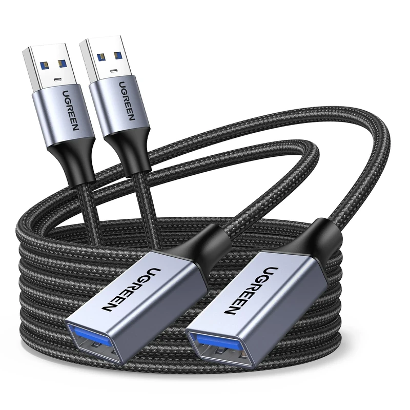 UGREEN USB 3.0 Extension Cable 2Pack,Type A Male to A Female Extender, USB Extension Lead Supports 5Gbps High Speed Data Transfer, Compatible with Disk Keyboard Mouse Hard Drive Printer Scanner