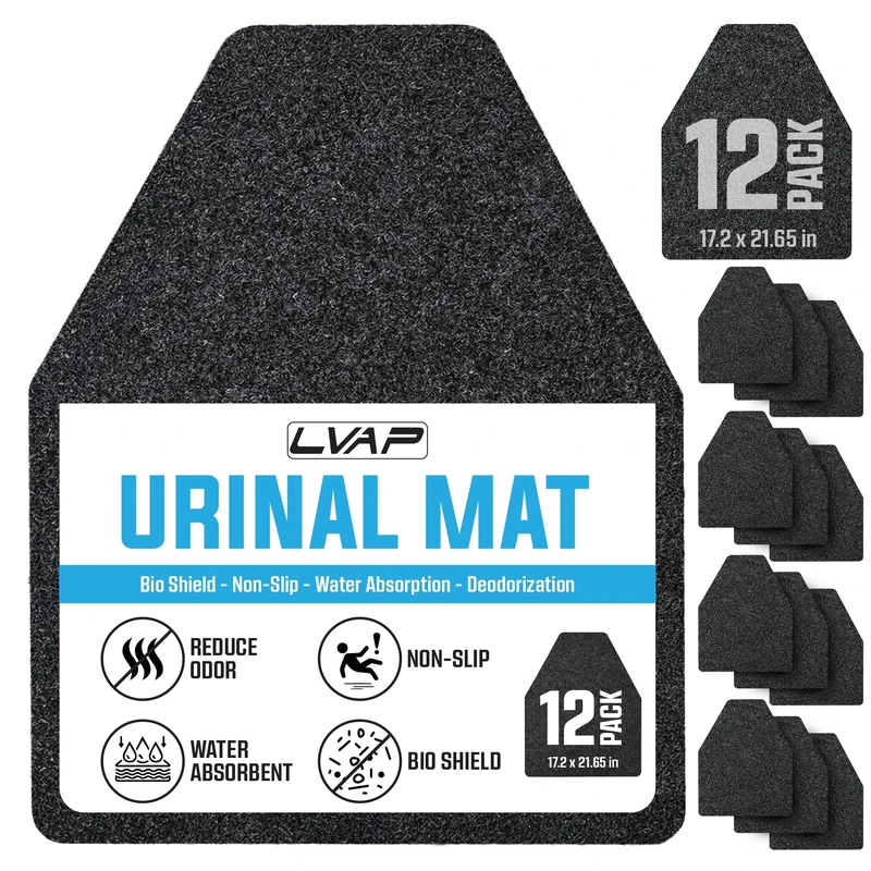 Urinal Mats (10 Pack) - Non-Slip Water Absorption Deodorization Black Floor Urine mats for Men's Restrooms & Bathrooms