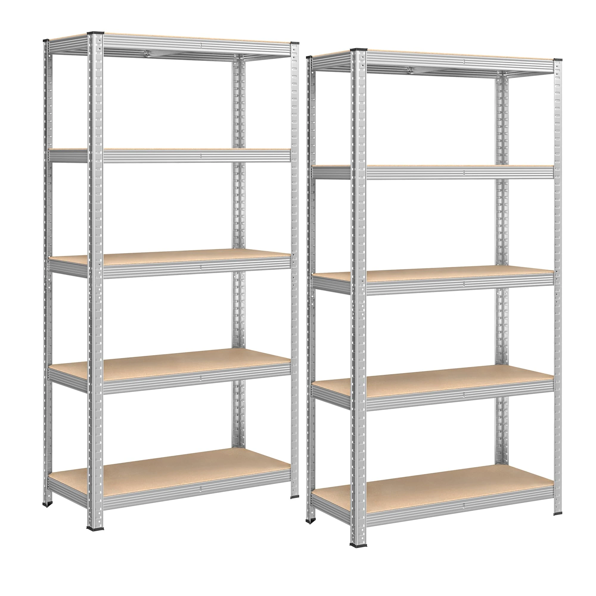 SONGMICS 5-Tier Heavy-Duty Shelving Units, Set of 2 Steel Shelving Units for Storage, Boltless Assembly, for Garage, Shed, Load Capacity 875 kg, 40 x 90 x 180 cm, Silver GLR040E02