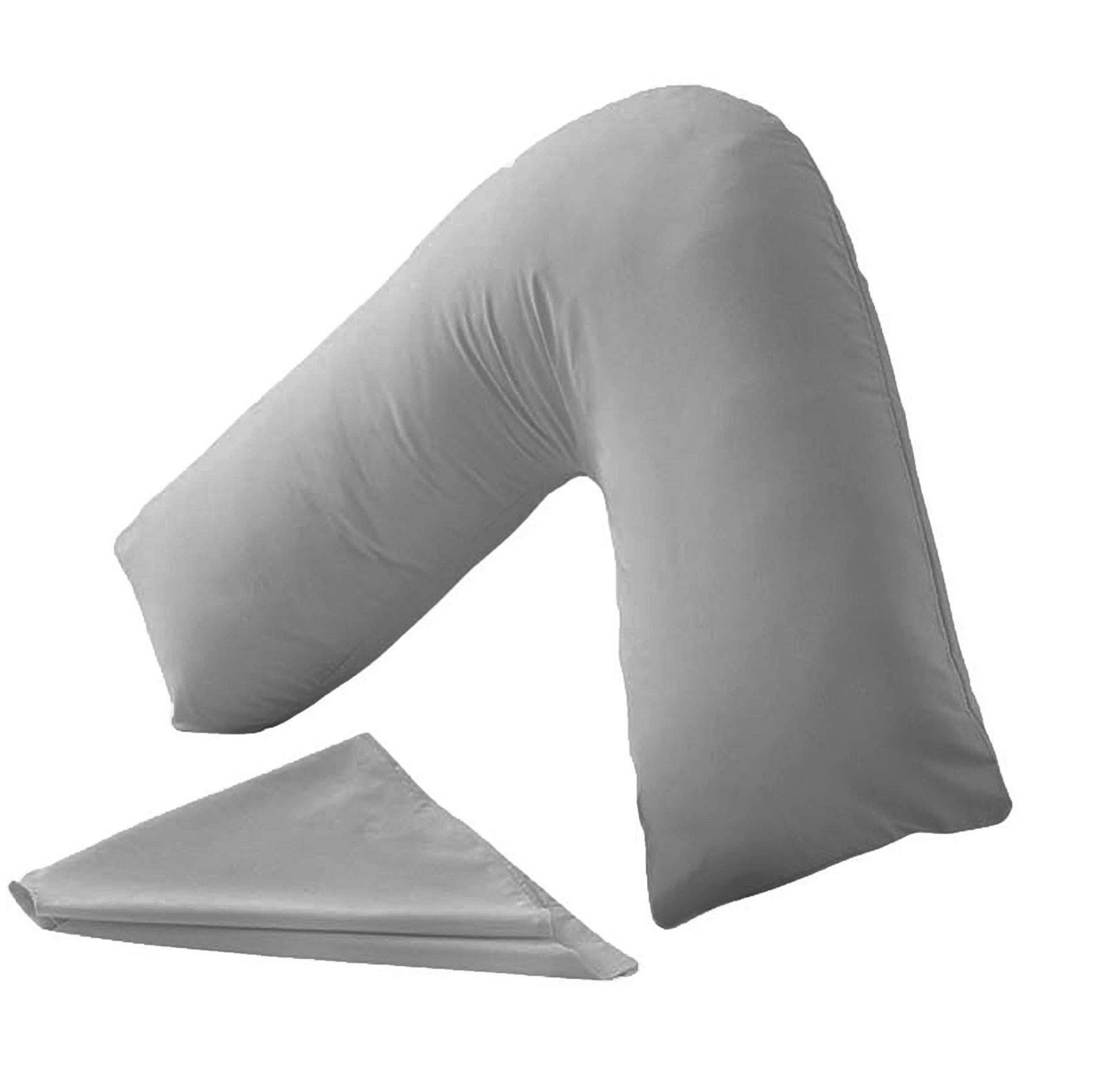 HOMES-LINEN Orthopaedic V-Shaped Pillow Extra Cushioning Support For Head, Neck & Back (Grey, V-Pillow With Cover)