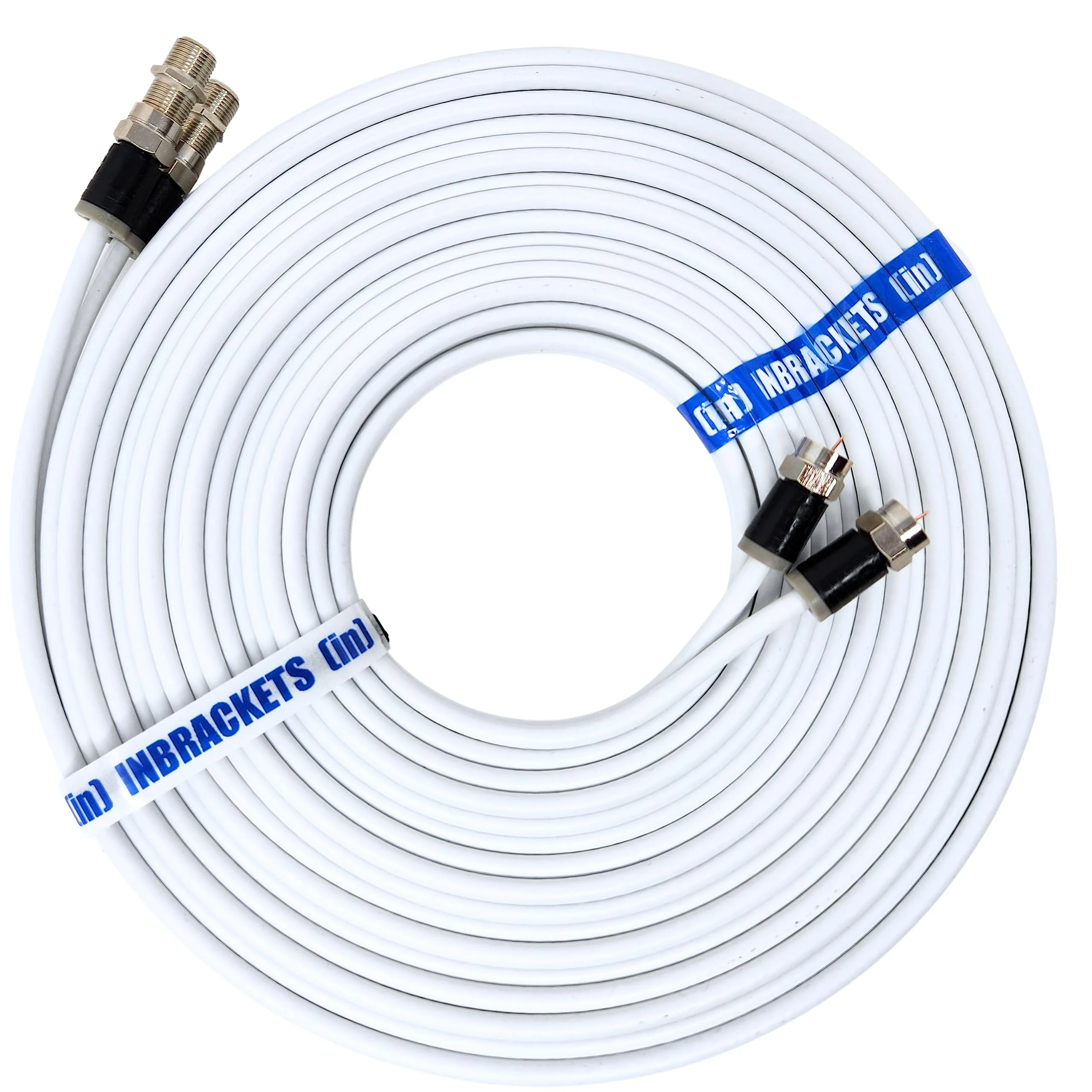 Twin Satellite Shotgun Coax Cable Extension Kit with Pre Fitted Professional Compression F Connectors for Sky Q | Sky HD | Sky+ | Freesat | By Inbrackets (5 Metres, White)